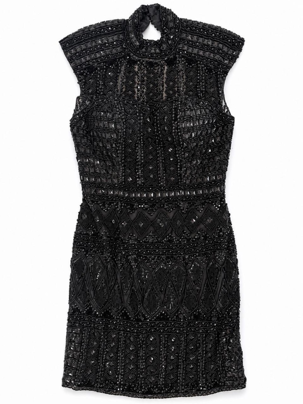 Sherri Hill Black Beaded High-Neck Mini Dress